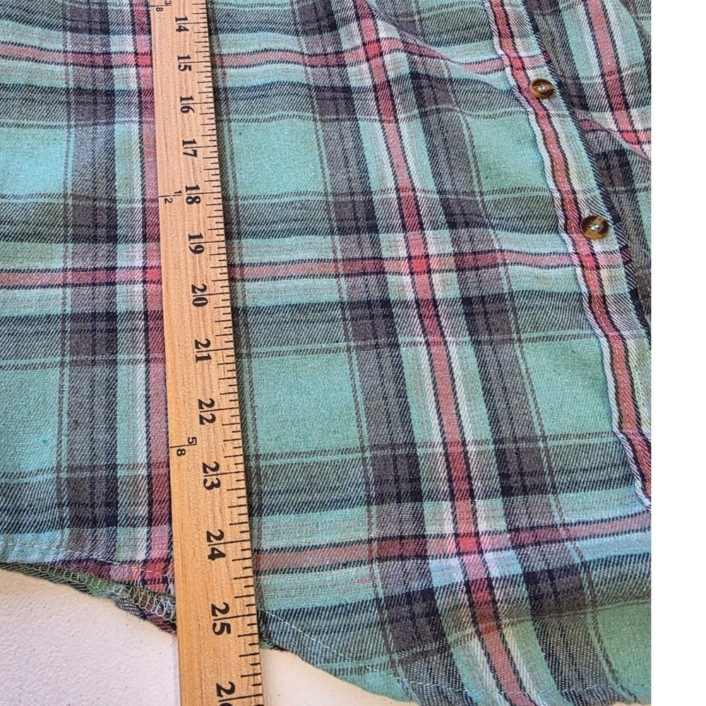 Unbranded Teal Plaid Hooded Flannel Shirt Womens XL Button Up Long Sleeve Hoody - Picture 7 of 8